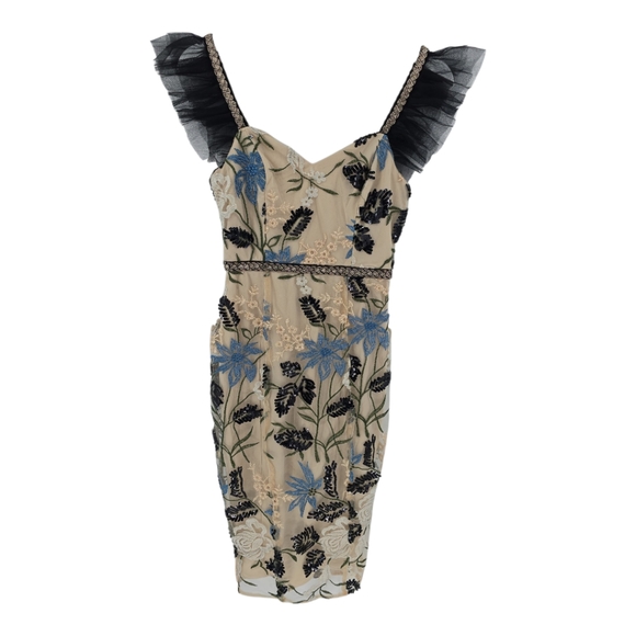 Lulus NWOT Showstopper Cream Embroidered Sequined Bodycon Midi Dress Size XS - Picture 6 of 11